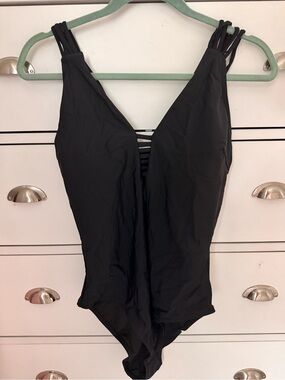 Classic Black One-Piece Swimsuit with Strappy V-Neck